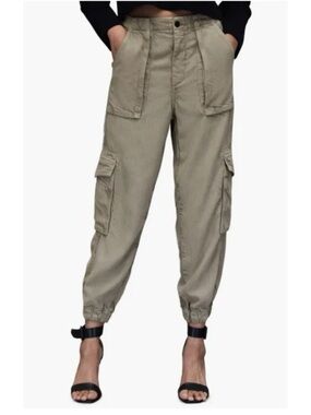 AllSaints Frieda Denim Trouser Cargo Jogger Light Olive Green Size 8